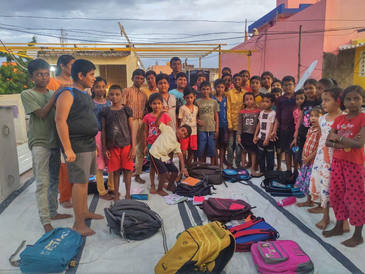 A large group of children with school bags